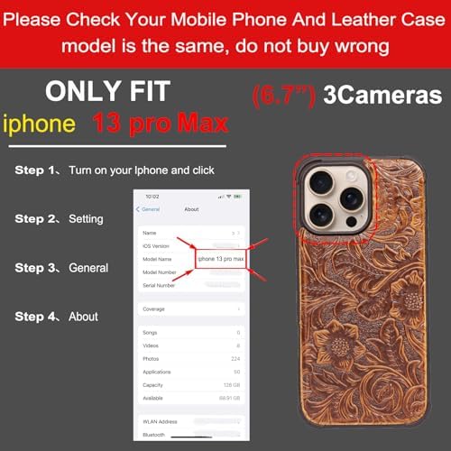 Leather case Compatible with iPhone 13 pro Max Wallet 6.7",Genuine Leather 2-in-1 Magnetic Detachable Shockproof,Flip Folio Cover with Card Slot, Wireless Charging [RFID Blocking] Dark Brown