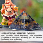 Orgonite Crystal Triple Protection Orgone Pyramid with Black Tourmaline, Tiger Eye and Hematite Crystal – Flower of Life Pyramid for Spiritual Healing, Meditation, Yoga, Reiki Gift, Office, Home Décor