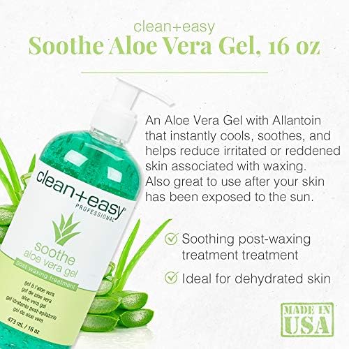 Clean + Easy Post Waxing Treatment, Aloe Vera Gel for After Wax Care, Soothes Irritated Skin, Non-Greasy, Removes Excess Wax Residue, 16 oz