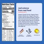 Cerebelly Organic Baby Food Pouches, Purple Carrot Blueberry Dairy-Free Smoothies, 16 Nutrients, No Added Sugar, Fiber & Non-GMO, 4oz, 1 Count