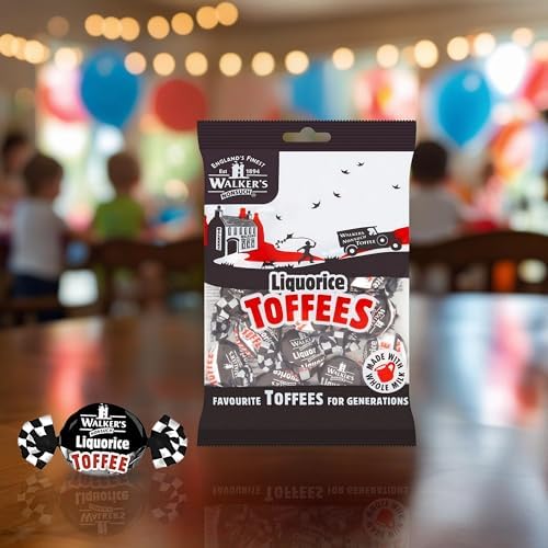 Walkers Nonsuch Liquorice Toffees Bag 5.29 Oz (Pack of 6) – Black Licorice Candy, British Chewy Toffee Candy, Old Fashioned Sweets, Traditional English Treats, Imported from UK