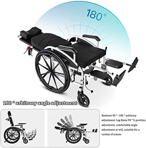 Lightweight Wheelchair for Adults, Full Reclining Folding Transport Wheelchairs with High Back & Removable Headrest, Self-Propelled Manual Wheelchairs Scooter with Tray Table & Bedpan, 18.5"Seat, U.S