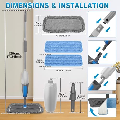 Spray Mops for Floor Cleaning - Microfiber Wet Dry Dust Mop for Hardwood Laminate Wood Tile Vinyl Floors with 3 Washable Pads fit for Swiffer PowerMop