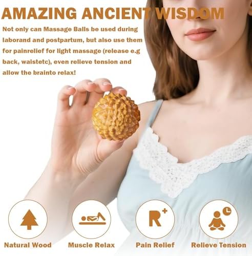 2 Pcs Wooden Massage Ball,Labor Comb for Pain,Acupressure Ball,Hand Massage Ball,Spiky Stress Relief,Natural Labor and Delivery Essentials for Massage Tools Wooden Crafts