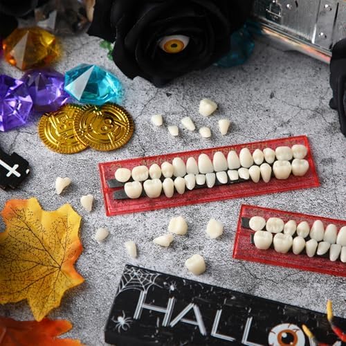 Nuanchu 560 Pcs False Teeth Acrylic Resin, 20 Set A2 Shade Denture Teeth Replacement Kit Solid Synthetic Polymer Fake Tooth for Halloween Horror Props DIY Costume Dental Teaching Model