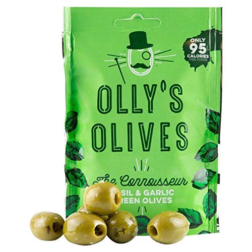Olly's Olives Basil & Garlic Green Halkidiki Olives - The Connoisseur - 50g (0.11 lbs)