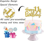 Gold Glitter Happy 11th Birthday Cake Topper - 11 Sign Cake Topper - Cheers to 11 Years Party Supplies - 11th Birthday Party Decoration