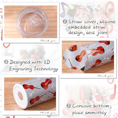 Umigy 2 Pcs Violin Gifts for Violinist 20 oz Stainless Steel Viola Tumbler and Sock Music Teacher Appreciation Gift for Violin Player Teacher Orchestra String Women Musician Music Lover Graduation