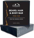 Mountaineer Brand Men’s 4-in-1 Beard Hair and Body Bar Soap | Mens Beard Soap Bar | Shampoo and Moisturizing Body Bar | Wash for Body and Beard | Masculine Scent | Pine Tar | 4 Ounces