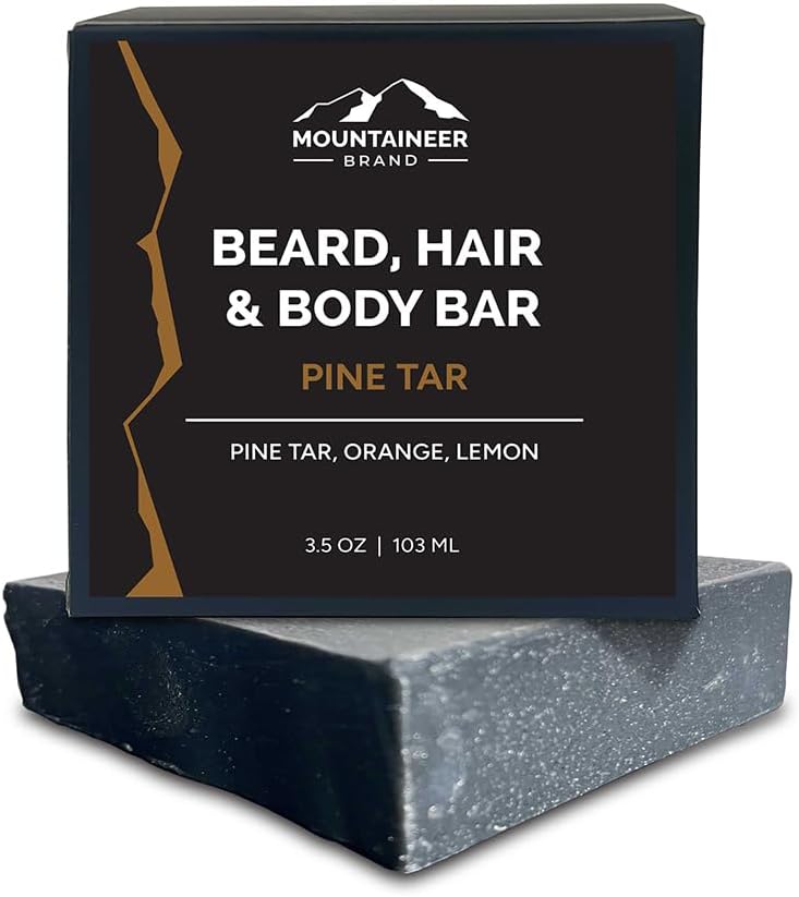 Mountaineer Brand Men’s 4-in-1 Beard Hair and Body Bar Soap | Mens Beard Soap Bar | Shampoo and Moisturizing Body Bar | Wash for Body and Beard | Masculine Scent | Pine Tar | 4 Ounces