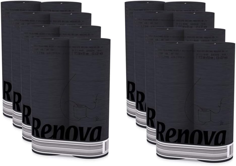 Renova Black Toilet paper 6 roll pack, Bundle of 8 packs, toilet paper bulk of 48 rolls (8)
