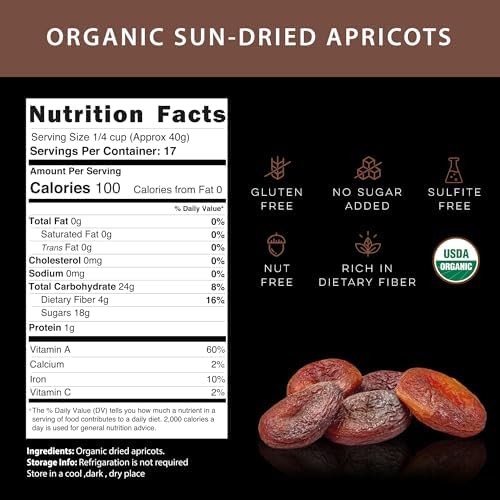 Biomey Organic Certified 2 LB Sun-Dried Unsulphured Turkish Apricots - Soft & Juicy Dried Fruit - No Sugar Added - No Preservatives - Vegan - Non-GMO - Gluten Free Healthy Snack - Bulk Value Resealable Pack
