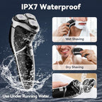 MAX-T Men's Electric Shaver - Corded and Cordless Rechargeable 3D Rotary Shaver Razor for Men with Pop-up Sideburn Trimmer Wet and Dry Painless 100-240V Black (Metal Black)