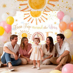 First Trip Around The Sun Party Decorations，Boho Sunshine 1st Birthday Party Banner, Sun Theme 1st Birthday Party Photo Background Decoration Supplies for Boys Girls