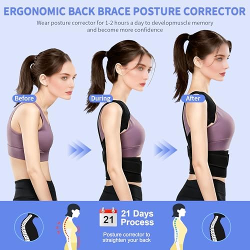 Back Brace Posture Corrector for Women Men, Breathable Back Brace for Full Back Support, Adjustable Shoulder Straightener for Spinal Alignment, Hunched Back & Shoulder Pain Relief