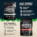 Bourbon & Whiskey Barrel Aged Coffee Box Set - 4-Bag Roasted Coffee Sampler - Bourbon Colombian, Malt Whiskey Sumatra, Rye Whiskey Ethiopian, Rum Barrel Rwanda, (Ground, 4 Ounce (Pack of 4))