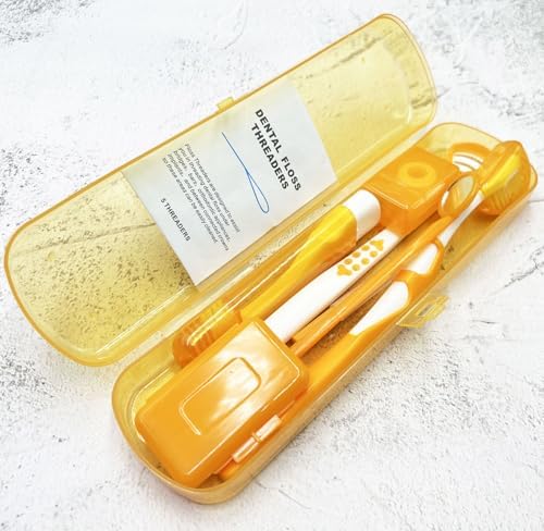 Portable Orthodontic Oral Care Kit for Braces - Interdental Brush Dental Wax Dental Floss Toothbrush Cleaning Kit(Orange)