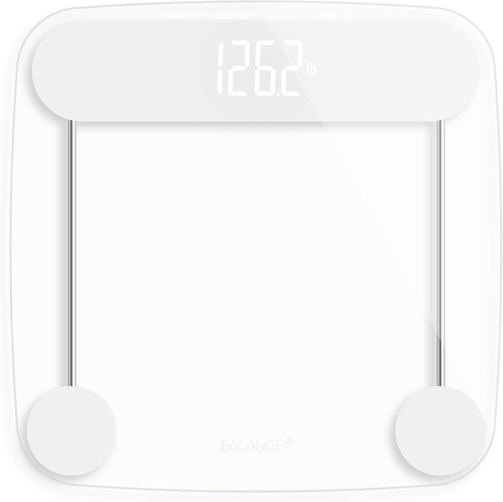 Greater Goods Digital Weight Bathroom Scale, Shine-Through Display, Accurate Glass Scale, Non-Slip and Scratch Resistant, Body Weight (Clear)