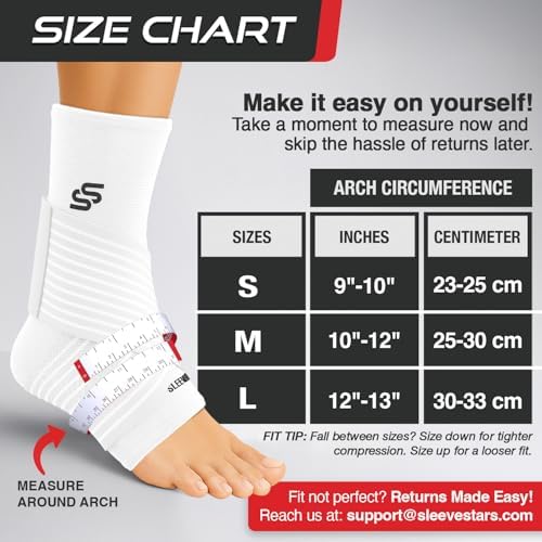 Sleeve Stars Ankle Brace for Women & Men, Ankle Wrap for Sprained Ankle, Compression Sleeve for Plantar Fasciitis Relief, Easy Customizable Support: w/Removable Strap (Single/M:10"-12"/White)