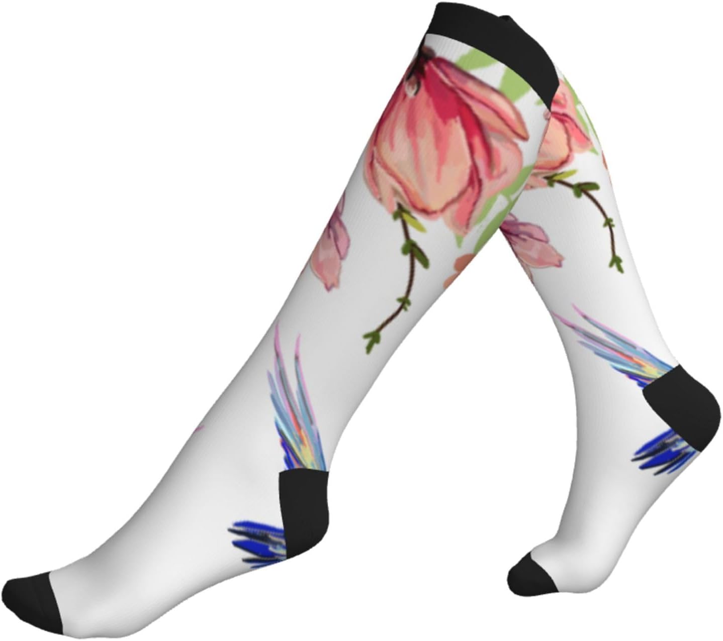 Hummingbird With Color Flowers Men'S And Women'S Compression Socks - Suitable For Running And Travel - Breathable Calf Support Socks