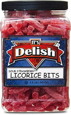 Sweet & Sour Strawberry Licorice Bits by Its Delish, 2.5 LBS (40 Oz) Jumbo Container Jar – Chewy Red Strawberry Lightly Sour Candy Twists – Great Gifts Party Sweets – Made in USA, Vegan, Kosher