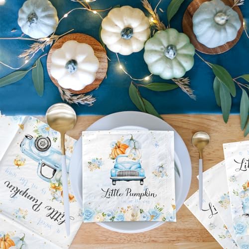 A Sweet Little Pumpkin is on The Way Napkins,Pumpkin Boy Baby Shower Decorations Blue Truck Rose,A Sweet Little Pumpkin is on The Way Baby Shower Gender Reveal Party