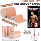3 Rolls Kinesiology Tape, 4 inch x 14.8 Feet Waterproof Athletic Tape, Uncut Kinetic Tape, Elastic Muscle Tape, Sports Tape, Knee Tape for Exercise and Daily Use - Skin Color