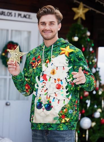 Arvilhill Mens Christmas Hoodies Funny Ugly 3D Printed Graphic Unisex Pullover with Pocket (S-3XL)