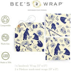 Bee's Wrap Beeswax Wraps for Food - 3 Pack of Assorted Beeswax Wraps - 2 Medium & Sandwich Wrap - Made in USA Reusable Natural Food Wrap - Bees & Bears