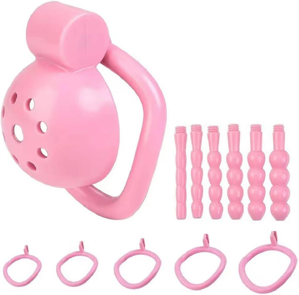 Male Chastity Device Tease Locked Cock Cage Penis Exercise for Men（Pink）