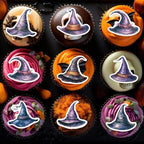45PCS Edible Witch Hat Cupcake Toppers Wafer Paper Halloween Hat Cake Decorations Witch Magic Cupcake Toppers for Halloween Eve Theme Party Birthday Decor Supplies