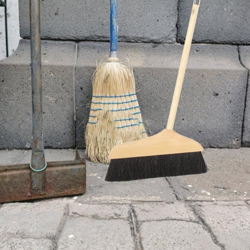 Mikikit Horsehair Broom with Long Handle Soft Pine Bristles Anti-Static Home Broom for Hardwood Floors Carpets Indoor Cleaning