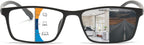 K.LAVER Premium Progressive Multifocal Reading Glasses Photochromic Lens TR90 Black Rectangle Seamless Transition Sunglasses
