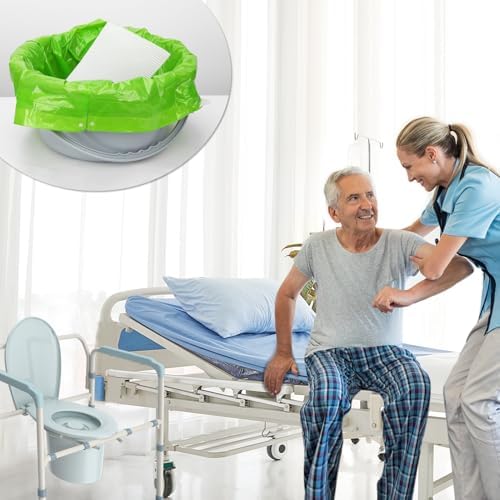 Bedside Commode Liners with Absorbent Pads, Disposable Commode Bags/Pads, Adult Potty Chair Liners, Portable Commode Poop Bag for Commode Chair, Bedpan, Bucket Toilet, 50 Bags+50Pads