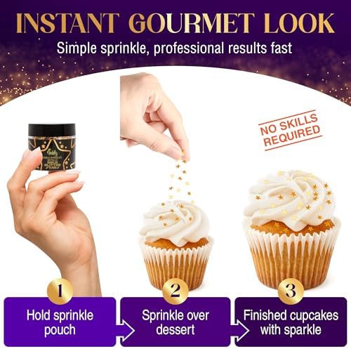 Goldz Edible Star Glitter – Metallic Edible Stars for Cake Decorating, Cake Decorations, Gold Star Sprinkles for, Gold Flakes – Dessert Toppers for Cakes, Cupcakes, Flakes and Cookies, 5grams