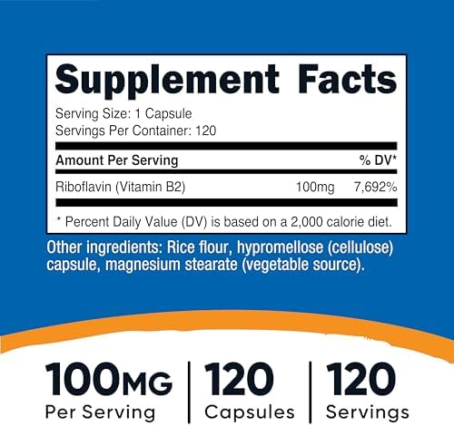Nutricost Vitamin B2 (Riboflavin) 100mg, 120 Capsules - Gluten Free and Non-GMO