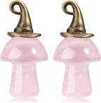 Jovivi 2Pcs Rose Quartz Crystal Mushroom Figurines Halloween Decor, Hand Carved Mini Mushroom Gemstones Ornament Statue for Reiki Witch Craft Meditation Home Gifts