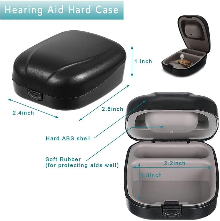 Hearing Aid Hard Case Pocket Size with Cleaning Cloth Brush Tools for Sound Amplifier(Black)
