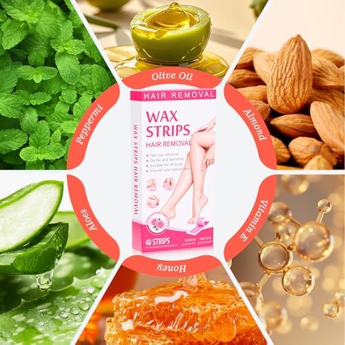 Wax Strips for Hair Removal, Facial & Body Waxing Kit for Women, Hypoallergenic Cold Wax for Face & Sensitive Skin, No-Heat for Bikini, Arms & Legs 40Pcs
