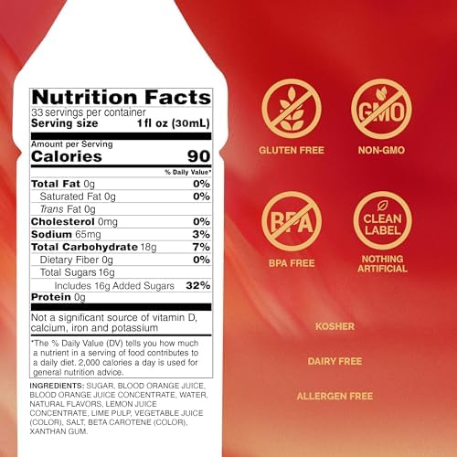 Monin - Blood Orange Purée, Tart, Juicy Citrus Taste, Great for Lemonades, Cocktails, and Culinary Creations, Vegan, Gluten-Free (1 Liter)