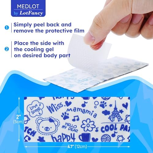 LotFancy Fever Patch for Kids, 22 Sheets, Fever Reducer, Baby Cooling Pads, Gel Cool Patch for Fever, Headache Relief, 4.7 x2 Inch