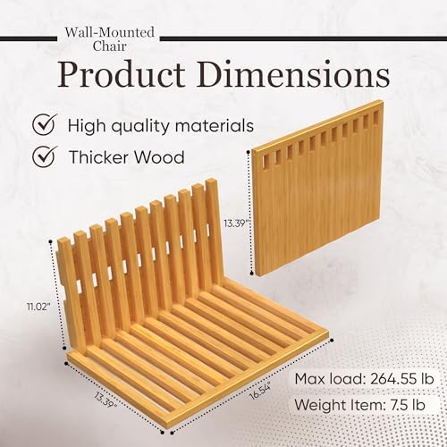 Wall-Mounted Foldable Chair – Bamboo Wood Folding Bench Seat for Bathroom, Shower, Entryway, and Poolside – Space-Saving, Compact Folding Bench, Perfect for Elderly and Mobility Assistance
