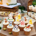 40PCS Edible Farmyard Animals Cupcake Toppers Edible Cute Rabbit Pig Horse Lamb Donkey Chicken Duck Cow Cupcake Picks for Farm Animal Baby Shower Boys Girls Birthday Cupcake Cake Decorations