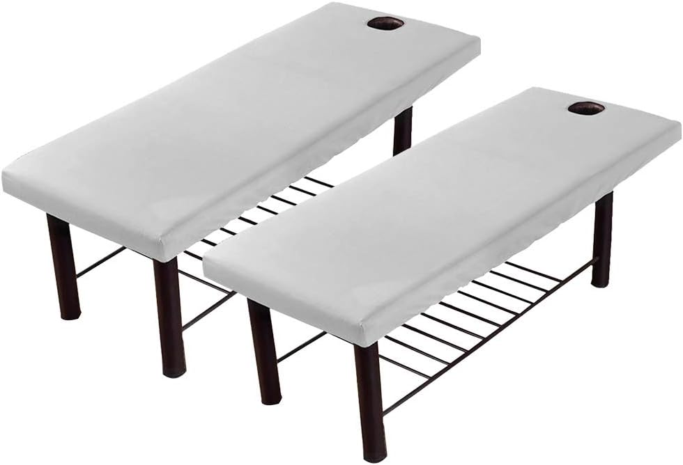 EKDJKK Massage Table Sheet, Massage Bed Cover with Face Hole, Fitted Sheets Washable Reusable Massage Table Cover (Gray, 2pc)