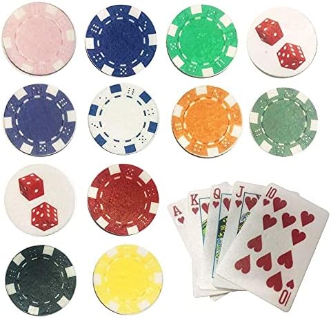 PRE CUT 34x Poker Chips Mix Casino Royal Flush Gambling Edible Rice Paper Wafer Card Poker Dice Cake Toppers,Fun Birthday Party