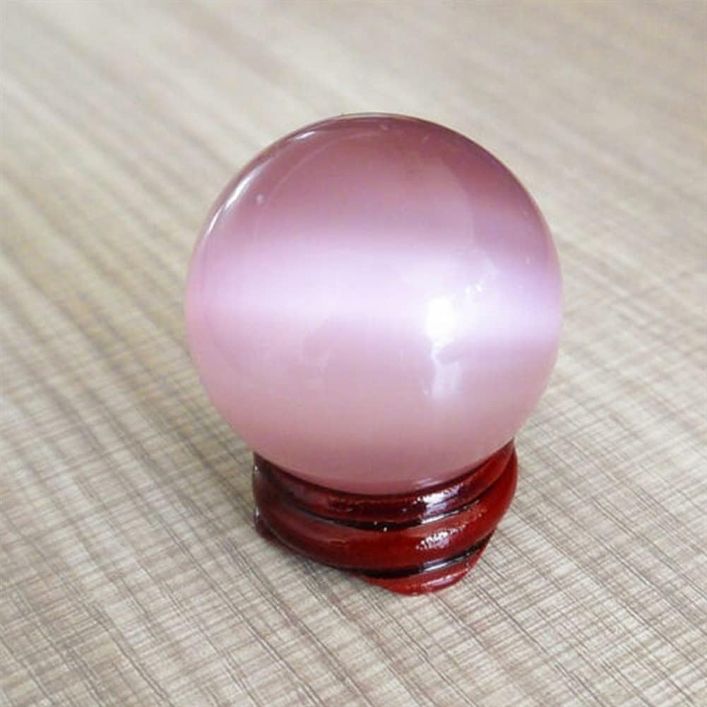 40mm Beautiful Asian Rare Natural Quartz Pink Cat Eye Crystal Ball Gemstone Sphere Crystal Stone