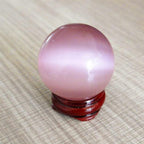 40mm Beautiful Asian Rare Natural Quartz Pink Cat Eye Crystal Ball Gemstone Sphere Crystal Stone