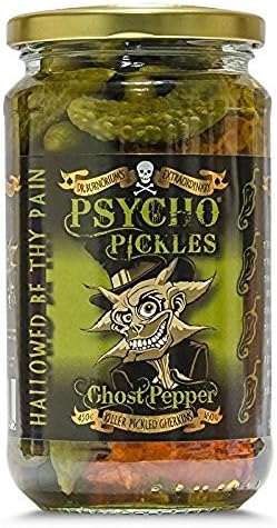 Psycho Pickles Pickled Gherkins Ghost Pepper 450g Jar