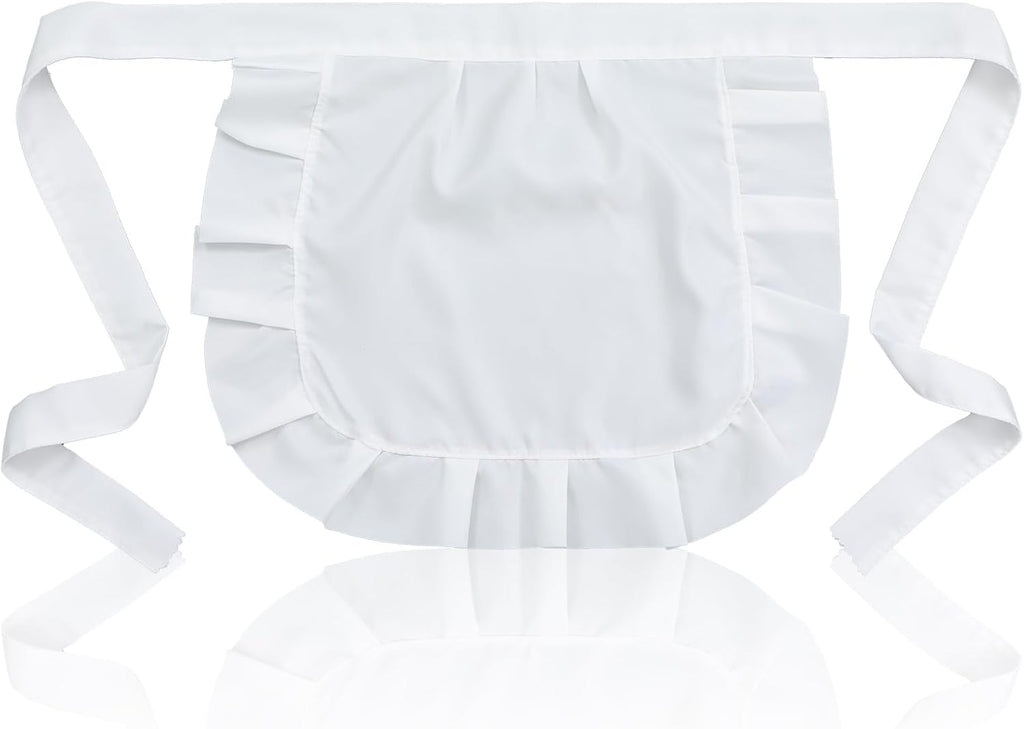 Maid Apron White Waist Apron with Ruffle for Kitchen Cleaning Ruffles Half Aprons for Party Cosplay Costumes