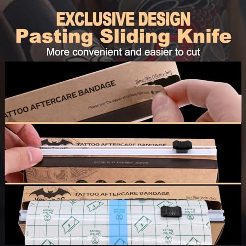 Tattoo Aftercare Bandage Roll, with Sliding Cutter 6 Inch x 2.2 Yards, Transparent Protective Film, Waterproof Breathable Stretchable Wrap for Tattoo Protection